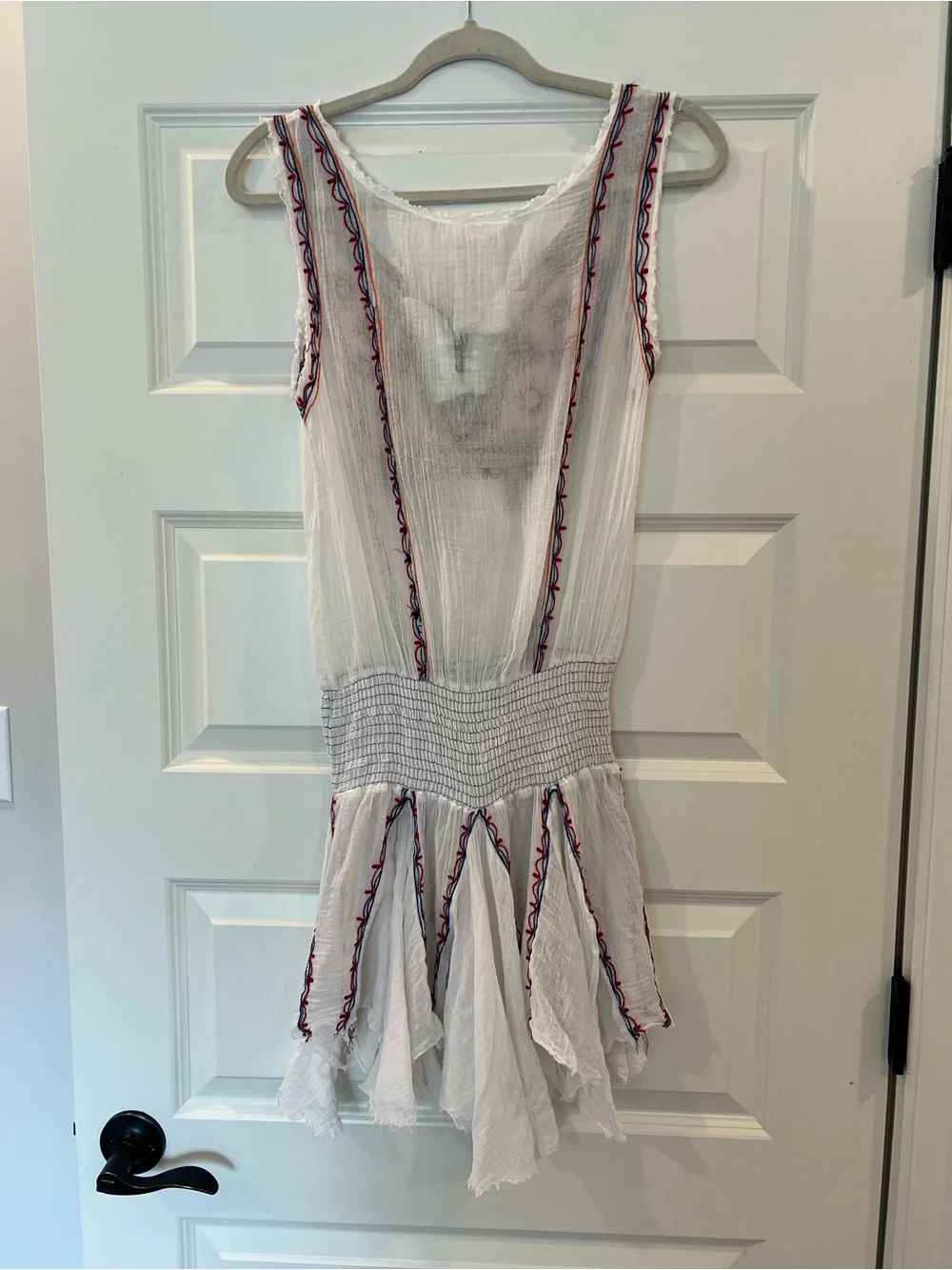 Free People FP One Fez Embroidered Gauze Mini Dress White Boho Tassel Small